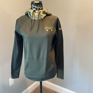 Size small women’s Los Angeles Rams hoodie. Olive green.